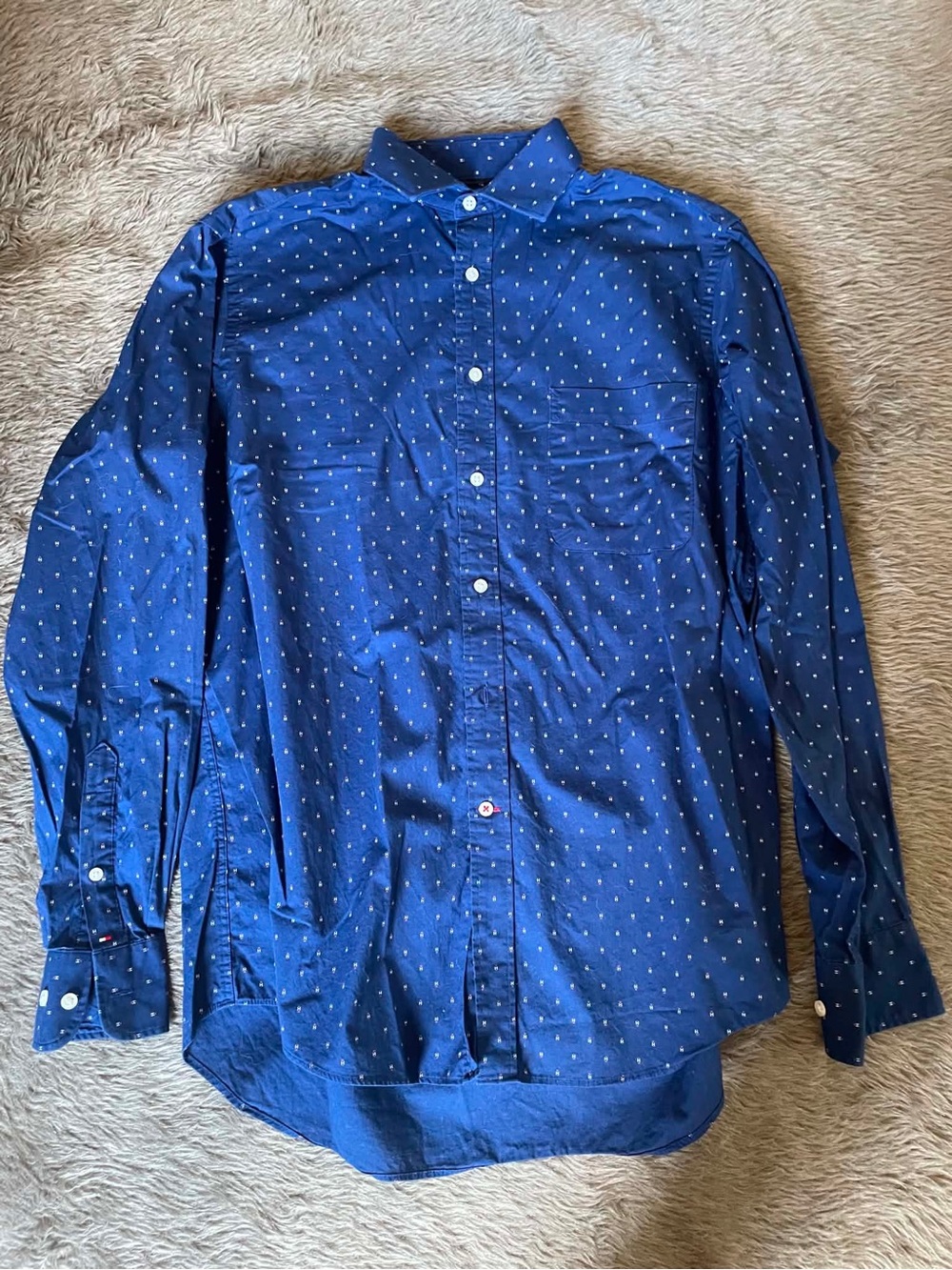Men’s Tommy Hilfiger Navy Blue Logo Dot-Print Button-Down Shirt Medium